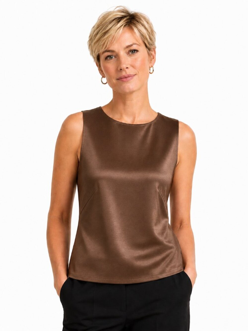 Bloomingdale's Sutton Studio Bronze Mocha Silk Sleeveless Top NWT